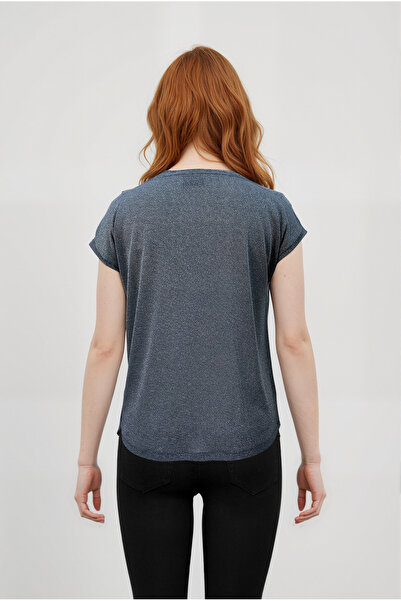 WESTMARK LONDON Dark Gray Crew Neck Glitter Short Sleeve Women's T-Shirt