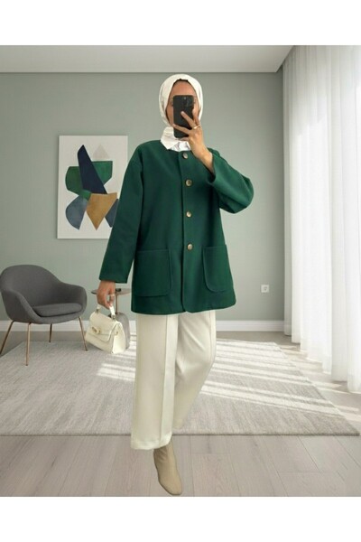 Modamorfo Μπουφάν με διπλή τσέπη με κουμπιά μπροστά - Σμαραγδένιο