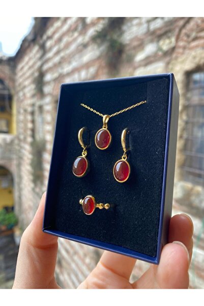 By Atölye Doğal Akik Taşı 925 Ayar Gümüş Takım & Set