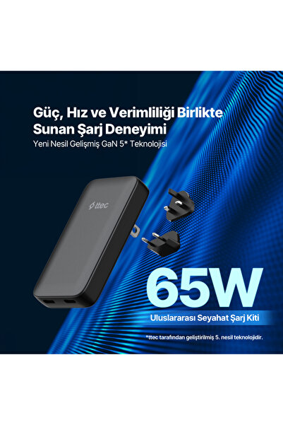 Ttec Smartcharger Trio Gan 65W Pd Avrupa-Ingiltere-Amerika/Avustralya Uluslararası Şarj Kiti 2SCG06S