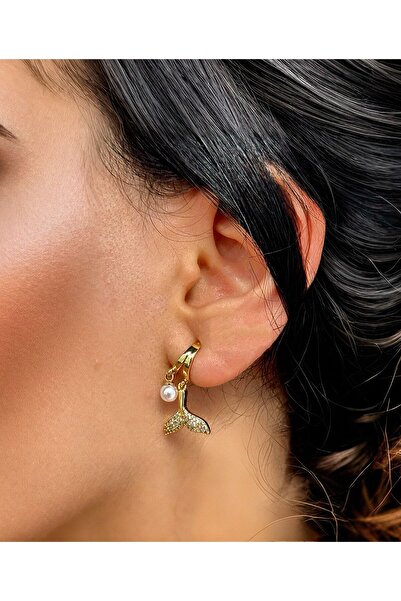 MR Deniz Kızı Kuyruğu Gold İnci Küpe