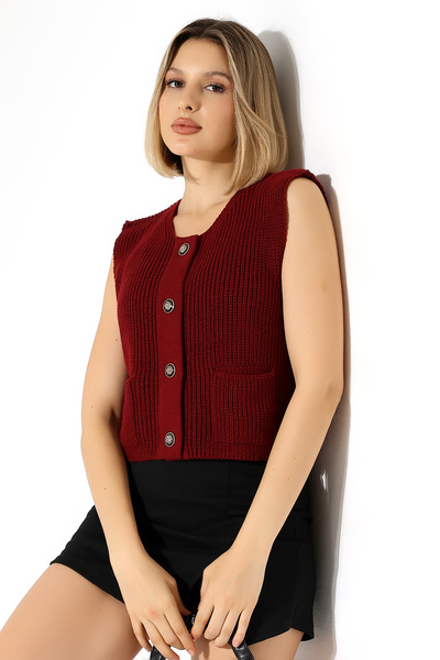 Devinka Women's 4 Button Pocket Short Knit Vest