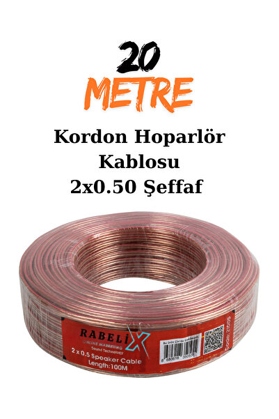 Rabelix Online Marketing 20 Metre Şeffaf 2x0,50 Hoparlör Ses Sitemi Kablosu - Hoporlör Elektrik Tesisat Kordon Kablosu