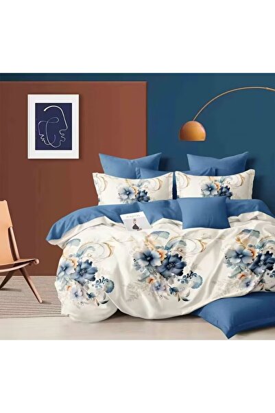 LOCK طقم سرير أزرق مزهر - غطاء لحاف أنيق بنقشة زهور - ناعم وفخم