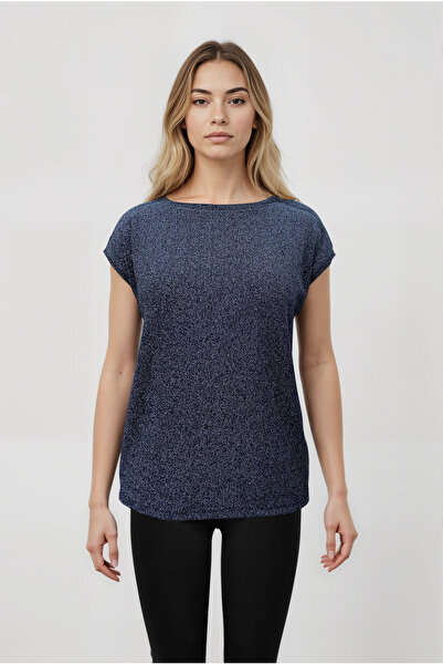 WESTMARK LONDON Black and White Crew Neck Glitter Short Sleeve Women's T-Shirt Sky Glitter S/S Top