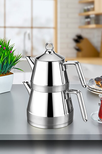 PoloChef Venedik Çaydanlık 18/10 Paslanmaz Çelik Büyük boy Silver saplı.