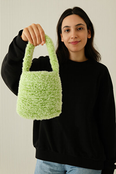Fun Life Hand Knitted Plush Mini Handbag - Green