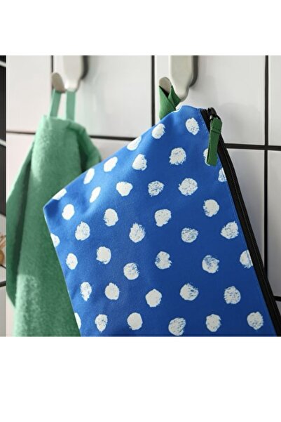 IKEA Skogssallat makyaj çantası mavi-beyaz noktalı