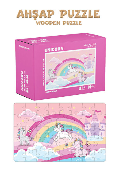 metafortoys Ahşap Unicorn Mini Puzzle | 40 Parça 4+ Yaş