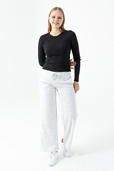 GİYSA Kadın Beli Ayarlanabilir Bol Paça Çift Cepli Eşofman Altı Gri - MW0000199