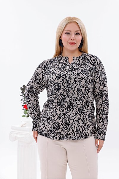 Siyezen Plus Size Hakim Collar Soft Blouse