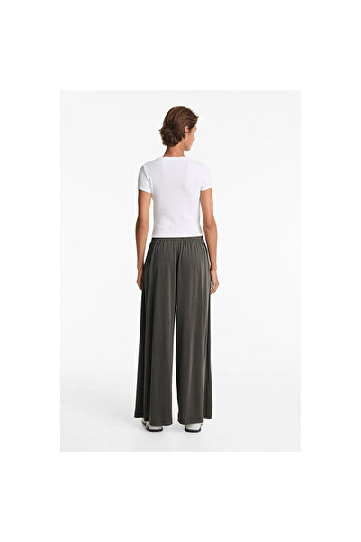 Mokşa Women's High Waist Pleated Smoked Modal Blend Wide Leg Long Pants