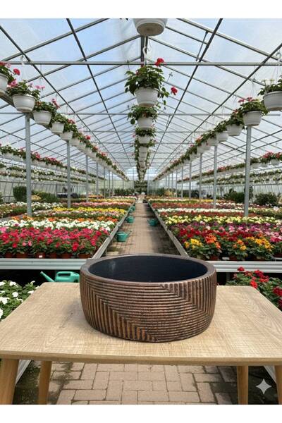 bitkidünyam Dekoratif Geniş Taş Saksı Antik Bakır