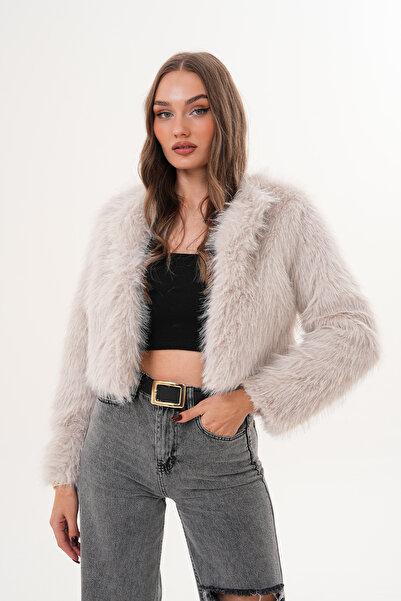 NAVY Μπουφάν Crop Boy Basic με γιακά με πούπουλα