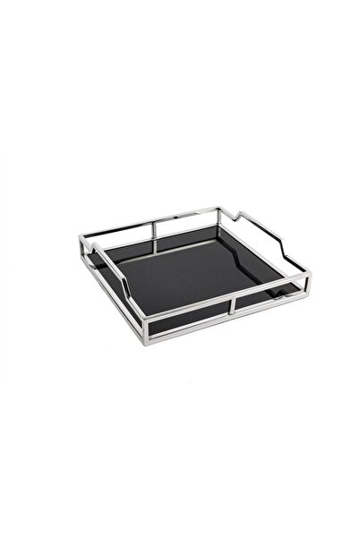 Mikasa Moor Silver Metal Black Mirrored Tray 30X30X7Cm