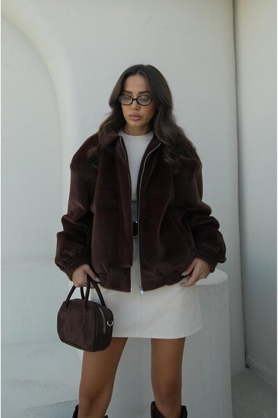 Havoş Brown Padded Fur Bomber Jacket