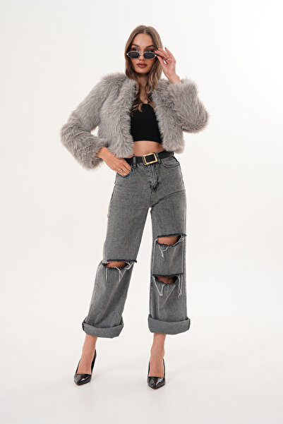 NAVY Crop Boy Basic Collar Feather Jacket