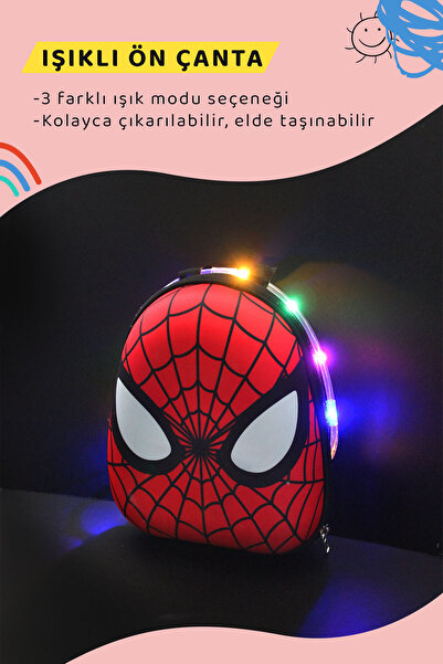 Joymax Erkek Çocuk Bisikleti 20 jant Mavi - Led Işıklı Örümcek a. Figürlü Çantalı,Püsküllü