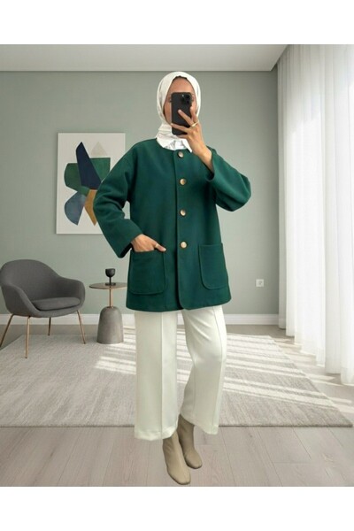 Modamorfo Μπουφάν με διπλή τσέπη με κουμπιά μπροστά - Σμαραγδένιο