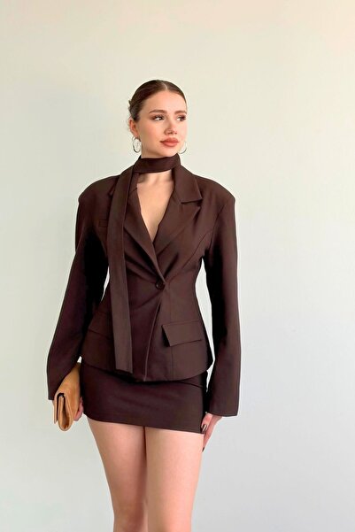 JaMolls șal cu curea la gât, detaliu la talie, jachetă blazer premium cu nast...