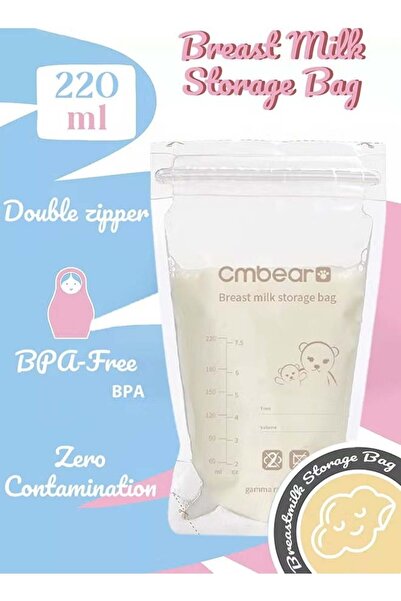 Cmbear Self Standing Breast Milk Storage Bags With Double Zipper 30 Count 220 ML