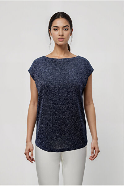 WESTMARK LONDON Black Anthracite Crew Neck Glitter Short Sleeve Women's T-Shirt Sky Glitter S/S Top