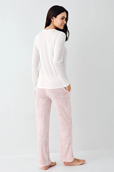 Pierre Cardin 9085 Set de pijamale pentru femei, cu mâneci lungi, cu gâtul rotund, alb