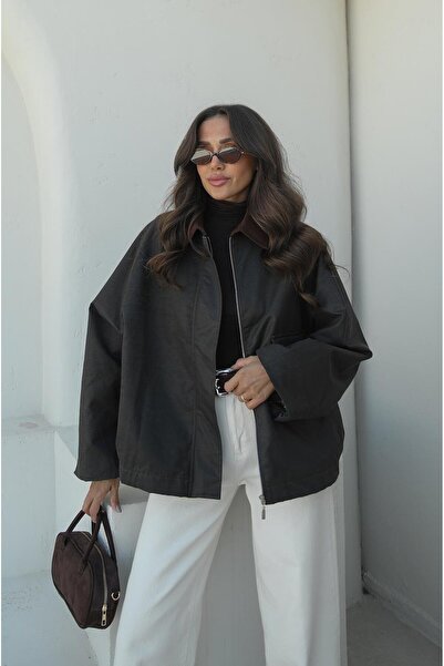 Havoş Brown Waxed Look Velvet Collar Jacket