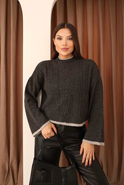 winter club Pulover cu detaliu împletit cu păr guler rotund pentru femei Swc