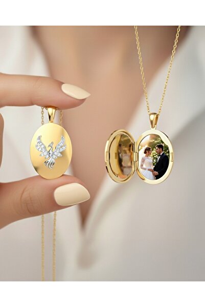 İNDİGO TAKI Işıklı Kutuda Fotoğraflı Açılabilir Anka Kuşu Gümüş Kolye