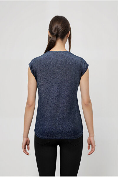 WESTMARK LONDON Black-Grey Multi-Colored Crew Neck Glitter Short Sleeve Women's T-Shirt Sky Glitter S/S Top