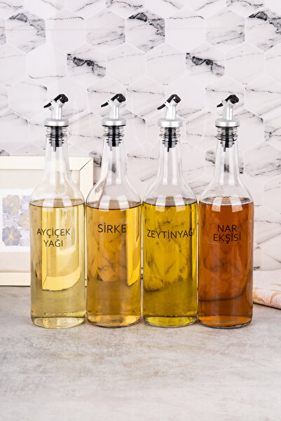 Minya Home 4 Adet Yağdanlık Seti 750 ml Zeytinyağı Sıvıyağ Sirke Nar Ekşisi Şişesi Etiketli Yağdanlık Yağlık