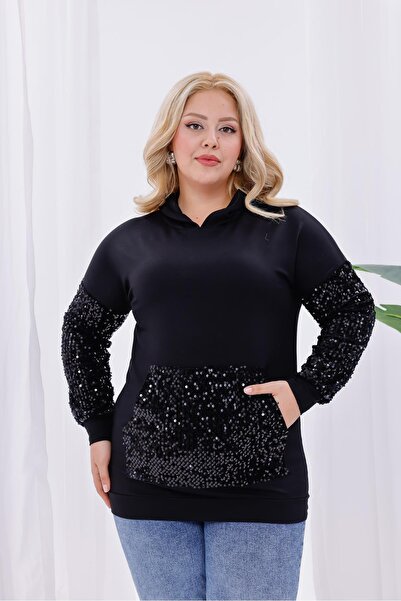 Siyezen Plus Size Sequin Embroidered Sweatshirt