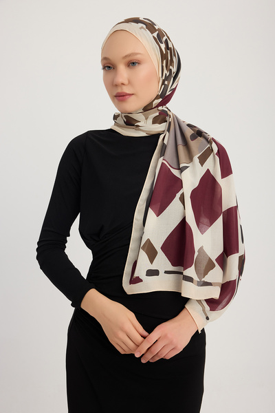 Schaless Pastel Journey - Burgundy - Efilia Patterned Shawl - 70X190 cm