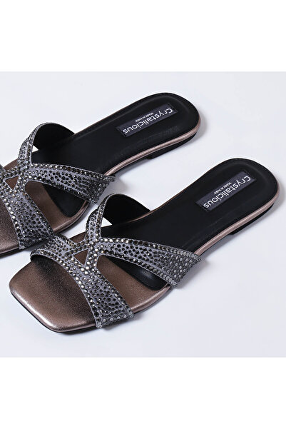 crystalicious Sapphire Handcrafted Chic & Comfort Rhinestones Women Flat Sandal Non-Slip For Day-To-Night Wear