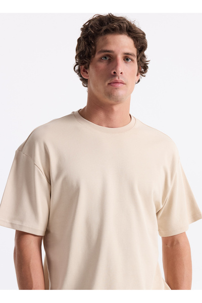 Lee Cooper Ανδρικό μπλουζάκι με στρογγυλή λαιμόκοψη μπεζ 261 LCM 242002 MERISO BEIGE