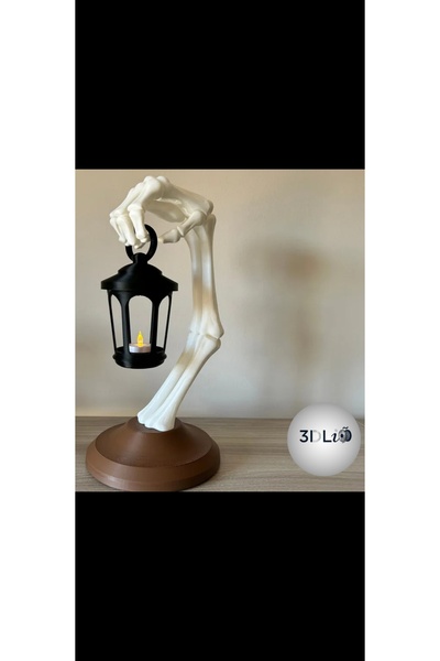 3DLİ İskelet El Lamba Tutucu Dekoratif Fener Gotik Tasarım Masa Lambası 30 cm...
