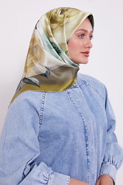 Levidor Pistachio Green Soft Floral Pattern Sura Silk Scarf