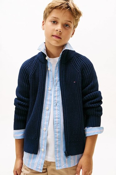 Tommy Hilfiger Erkek Çocuk Regular Kalıp Selanik Örgü Fermuarlı Hırka - Lacivert
