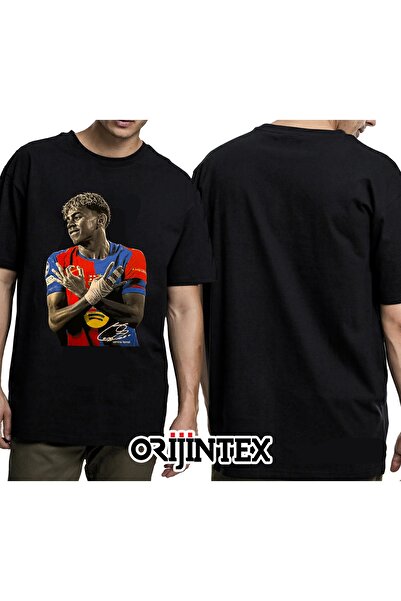 orijintex تيشيرت أسود مطبوع للجنسين من لامين يمال ستاربوي