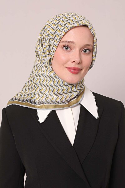 Levidor Yağ Yeşili Zigzag Desen Soft Eşarp