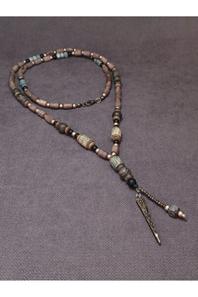 Takı By Erk JASPER DOĞAL TAŞLI - EL EMEĞİ - ESKİTME AHŞAPLI - BOHEM KOLYE