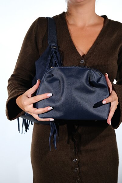 LuviShoes VALS Синя замша Натуральна шкіра З бахромою Жіноча сумка через плече