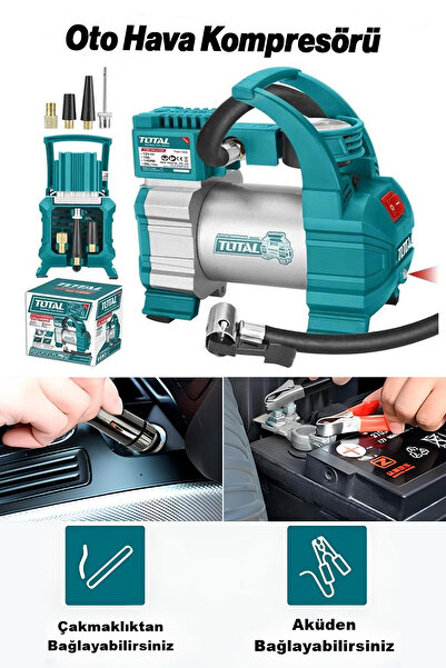 Badem10 Total TTAC14061 Çakmaklık ve Akü Girişli Araç Kompresörü Lastik Şişir...
