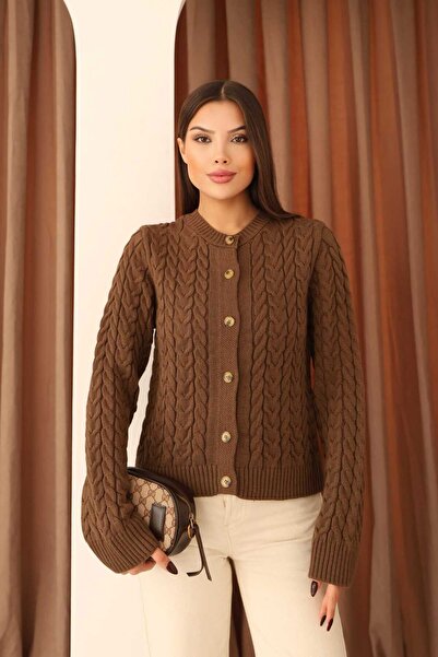 winter club Swc Women's Hair Braid Detailed Buttoned Cardigan