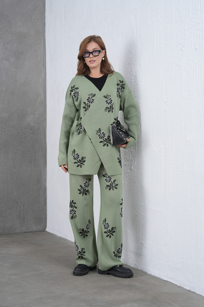 Miss Allos Women's Beaded and Embroidered Side-Tie Wide-Fit Knit Cardigan and Pants Set