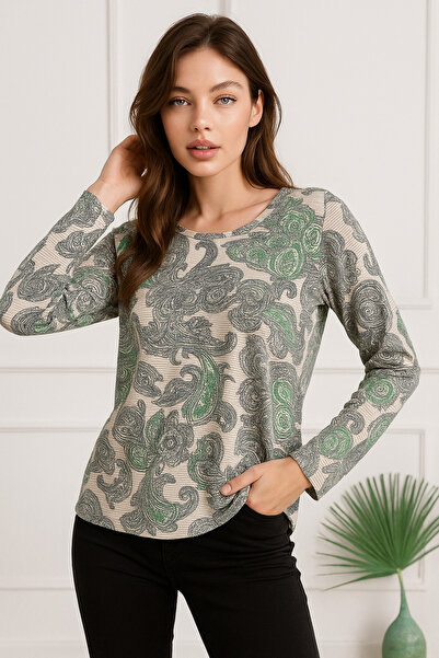 Rich Γυναικεία μπλούζα με μακρύ μανίκι με φαρδύ σχέδιο σε μπεζ χρώμα