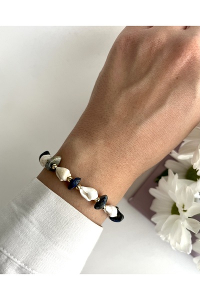 Fynbos سوار ذهبي من الأحجار الطبيعية البحرية والحلي البحرية