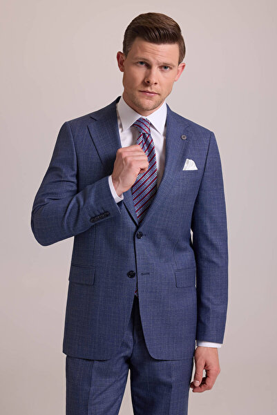 Ysf Erkek Mavi Regular Fit Mono Yaka Yünlü Takım Elbise