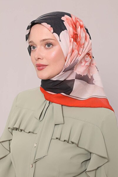 Levidor وشاح قطني بنمط زهور مخططة باللون البرتقالي